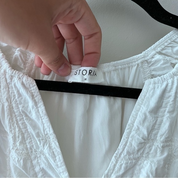 Storia Stitched Bohemian Tiered Mini White Dress Women’s Medium - Picture 8 of 11